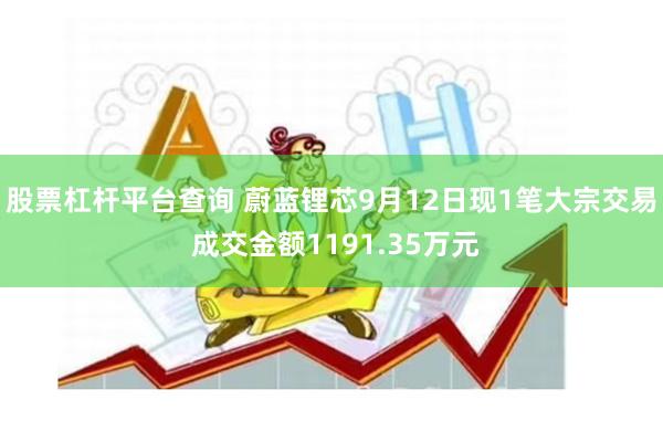 股票杠杆平台查询 蔚蓝锂芯9月12日现1笔大宗交易 成交金额1191.35万元