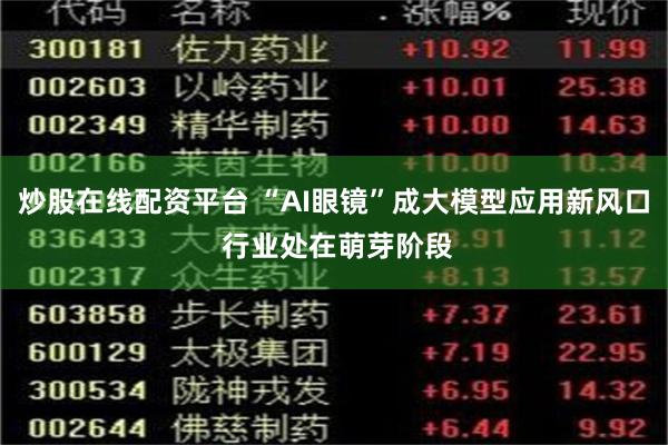 炒股在线配资平台 “AI眼镜”成大模型应用新风口 行业处在萌芽阶段